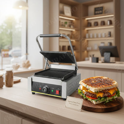 Presse Panini Professionnelle Électrique – Grill Commercial en Acier Inox – Haute Puissance & Rainures Anti-Adhésives