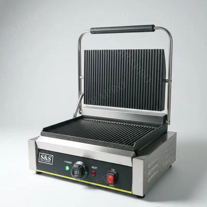 Presse Panini Professionnelle Électrique – Grill Commercial en Acier Inox – Haute Puissance & Rainures Anti-Adhésives